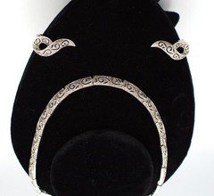 Panetta 1940s Cutout Scroll Rhinestone Necklace Clip Earring Set; Book Reference