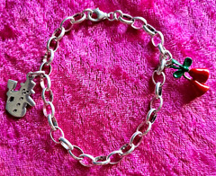 Vint Sterling Silver Starter Charm Bracelet With 2 Christmas Charms 7″ Inches