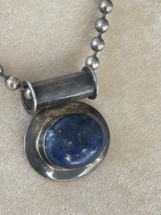 VTG Statement LG Blue Lapis Pendant/Sterling Silver 18” Bead Necklace/Italy 40G