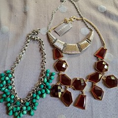 Statement Necklaces 1 Nwt Cookie Lee Lot of 3 Red stones Blue Stones Silver 16″