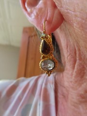 Vintage 1990’s Gold Tone Golden Topaz & White Rhinestone Dangle Pierced Earrings