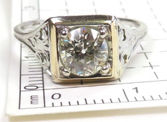 Antique Art Deco European Diamond 18KW/Y Engagement Ring Size 7.25 UK-O EGL USA