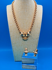Catwalk Jon Necklace Earring Set Leopard Head Gold Tone Designer Runway Signed