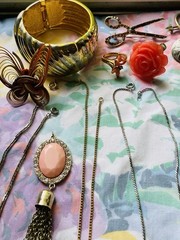Vintage Jewelry Lot Gold And Silver Toned Necklaces, Earrings, Brooch, Bracelets