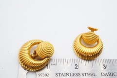 Vintage Clip On Earrings Gold Tone Textured Doorknocker