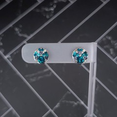 Vintage Clip On Earrings Silver Tone with Blue, Clear and Purple Gems 0.5″