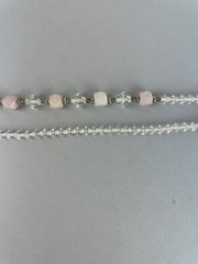Vintage Necklace Rose Quartz, Silver beads + Crystal necklace strand 29 in, n8