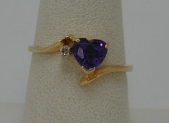 Vintage NABCO 14K Yellow Gold Amethyst Heart & Diamond Ring Size 6.75 585 Solid