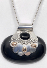 Vintage 925 Sterling Silver & Copper Black Onyx Pendant with 20″ 925 S.S. chain