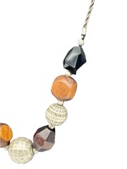 Vintage Boho-Style Necklace Chunky Wood Black Acrylic Silver-Tone Textured Beads
