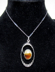 Agate Stone Set in Silver Tone Metal Pendant on 18″ Chain