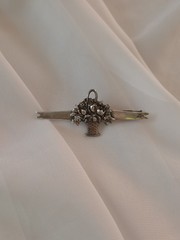 Antique Sterling Flower Basket Pin Trombone Clasp Brooch Sterling Silver
