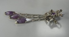 Mexico 3 1/4″ Brooch Sterling Silver Amethyst Long Dangles Vintage 1940s Taxco