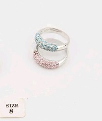 Vtg Ring Set 2pc Sz 8 Pink Blue Cubic Zirconia Stackable 18KGE Fashion Jewelry
