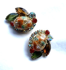 Fabulous Delizza & Elster for TARA Easter Egg Earrings Orange, Green, Brown AB