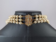 Vintage Giuliano Fratti Milan Gripoix Glass Pearl 3-Strand Choker Necklace