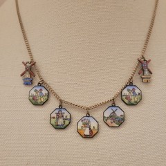 Antique Vintage Dutch Necklace Enamel Copper Charms Souvenir HollandNetherlands