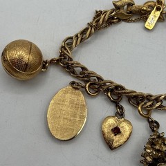 Vtg Monet Link Gold Tone Charm Bracelet Grand Piano Heart Wishing Well Tree ETC