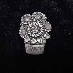 Vintage Birds and Blooms 2006 Pewter Sunflower Flowerpot Brooch Pin Signed