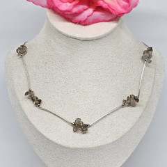 925 Sterling Silver Smoky Quartz Beaded Choker Necklace 17.5″ Chain Gemstone