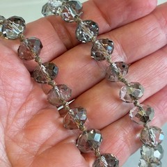 Vintage Smoky Gray Crystal Necklace Beaded Long Strand Magnetic Clasp 38″