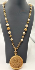 Signed Miriam Haskell Locket Necklace Faux Baroque Pearls Gold Tone VTG
