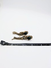 Vintage 1960s Gold Tone Tassel Clip On Earrings With Green Cabochon
