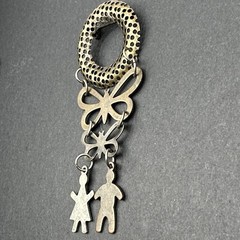 Vintage Dangling Butterfly And People Brooch Pin J44J