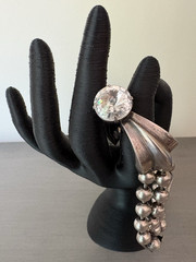 Ikuo Ichimori Paris Bracelet Antique Silver Tone Metal Lg Rhinestone 6″ VTG