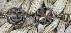 Vintage Mid Century Mod Southwest Good Luck Symbols Copper Bracelet 7 3/4”