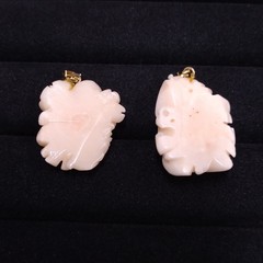 Light Pink Flower Two Stone Pendants Gold Tone