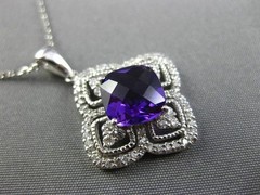ESTATE 2.46CT DIAMOND & AMETHYST 14K WHITE GOLD SQUARE FILIGREE FLOATING PENDANT