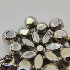 Vintage Black Glass Rhinestone Flower Brooch Pin Silver Tone Art Deco Style