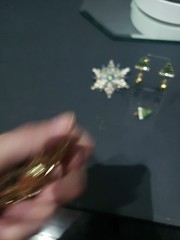14 pc lot vtg jewelry Brooches pins earrings Christmas Trees wreath rhinestones