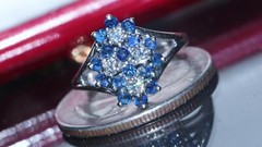 14k white gold sz 4 ring 0.94ct treated Ceylon sapphire diamond 4.0gr C-51