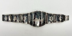 Vintage Sterling Silver & Enamel Bracelet From Siam 49.18 Grams