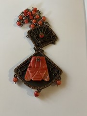 Vtg Mixed Metal Brutalist Onyx Aztec Mayan Signed Casa Luna Pendant Necklace