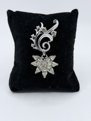Vintage Corocraft Floral Dangle Brooch Silver Tone Signed