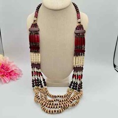 Chico’s Cherry-Colored Bib Necklace Beaded Tribal Boho Tropic Vaca Statement