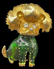 Dog Brooch Pin Vintage gold tone enamel pin Poodle/Yorki Green Body