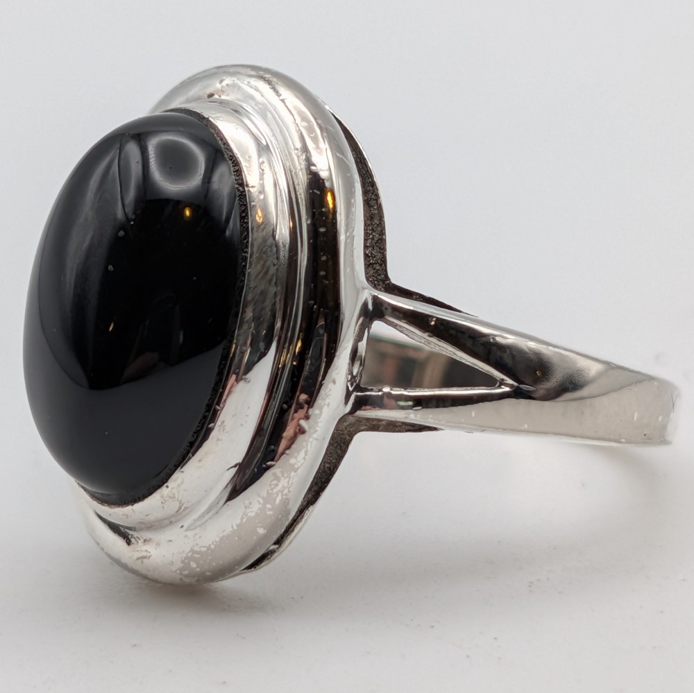 Vintage Sterling Silver Oval Black Onyx Solitaire Ring Size 6.5 Minimalist 925