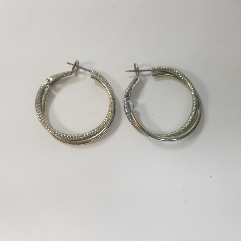 Vintage Textured Hoop Pierced Earrings 1.25”