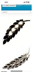 Jet Rhinestone Silver-Tone Leaf Pin Brooch Navette Mid-Century Juliana Vintage