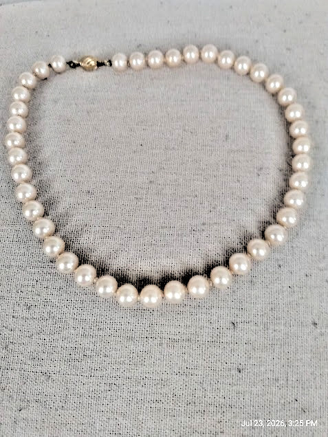 Vintage Marvella Faux Pearl Single Strand Necklace Gold Tone Swirl Clasp Closure