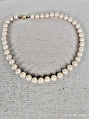 Vintage Marvella Faux Pearl Single Strand Necklace Gold Tone Swirl Clasp Closure