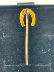 Antique 10K Gold Horseshoe Stick Pin Lucky Equestrian Lapel Pin 2”