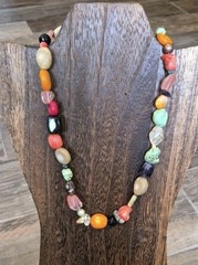 Vtg Natural & Man-made Colorful Stone Beaded Necklace, Non-magnetic Toggle
