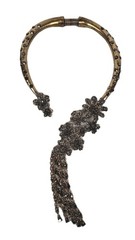 Vintage Smoky Gray Rhinestone Open Flower Choker 5 Dangle Necklace Gorgeous