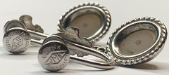 Vintage JMS 12K White Gold Filled GF Oval Cabochon Dangle Screwback Earrings 1”