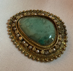 Brooch .935 Silver Turquoise Pearl Pendant 1.75″